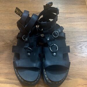 Dr. Martens Black Leather Ring-Detail Gladiator Sandals